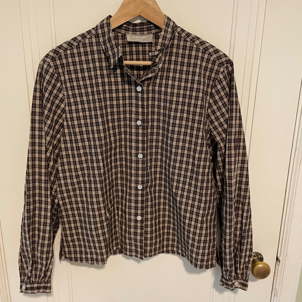Everlane Plaid Button Down Shirt Brown Black Size 2